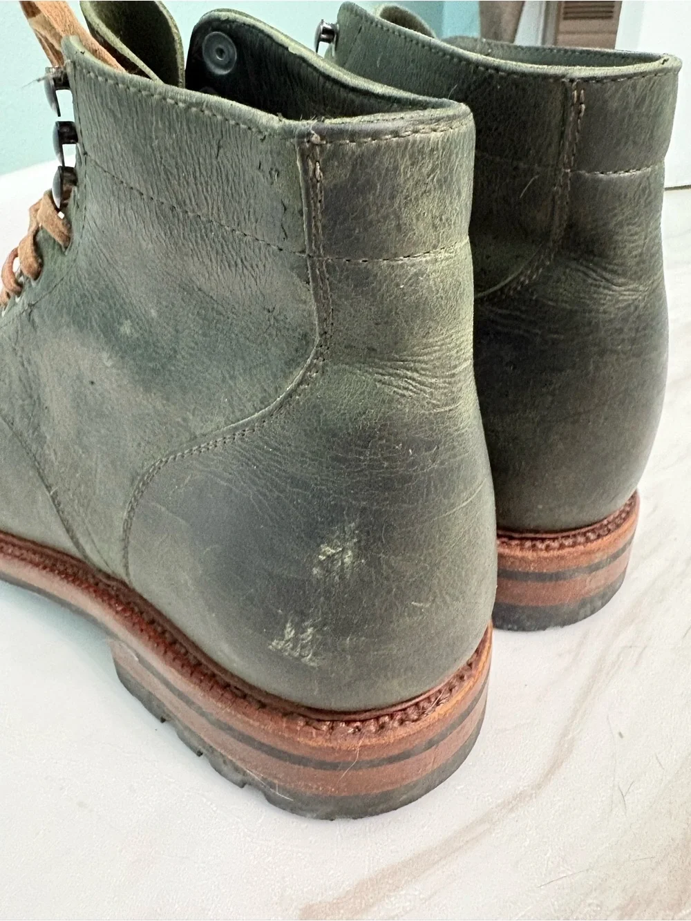Parkhurst Dark Green Leather Lace-Up Boots with Brown Laces